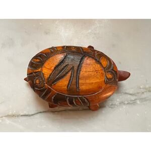 Hand Carved Wood Turtle Shape Trinket Jewelry Box Caribbean Haiti FolkArt